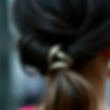 Close-up of a metal hair tie in a chic hairstyle