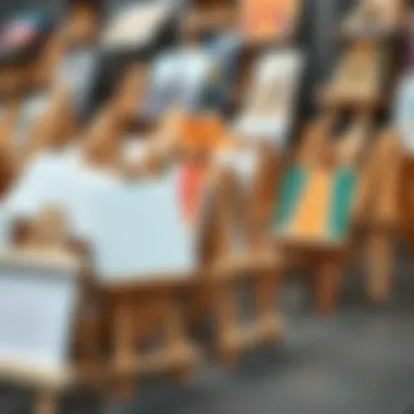 Variety of mini easels arranged artistically