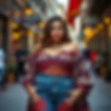 Contemporary plus size Mexican fashion ensemble with modern flair