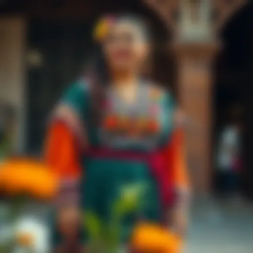 Vibrant plus size traditional Mexican dress showcasing intricate embroidery