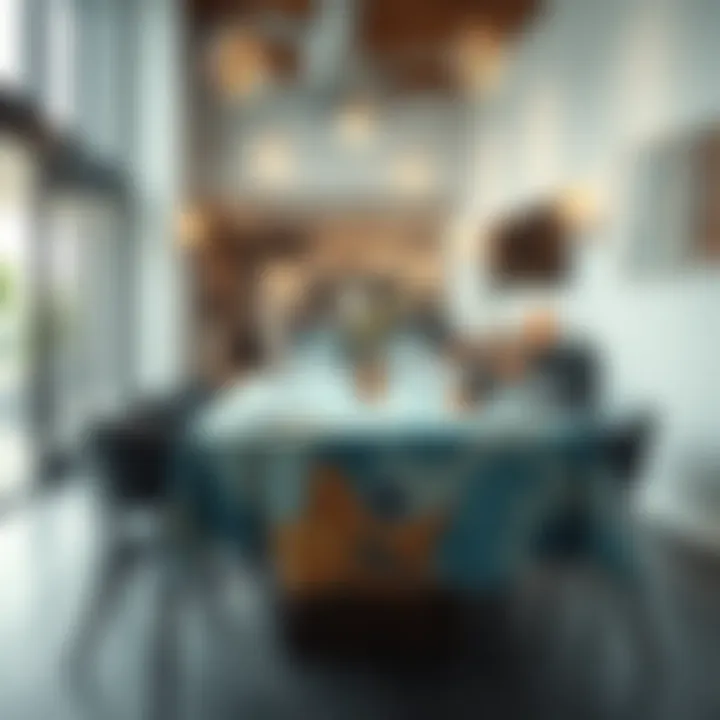 Stylish Dining Atmosphere Stylish ocean-themed table cloth enhancing a dining environment