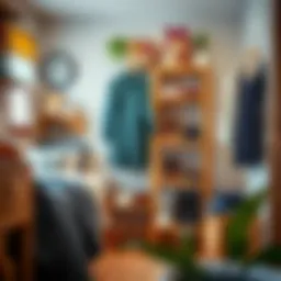 Stylish wooden shoe rack in a dorm room