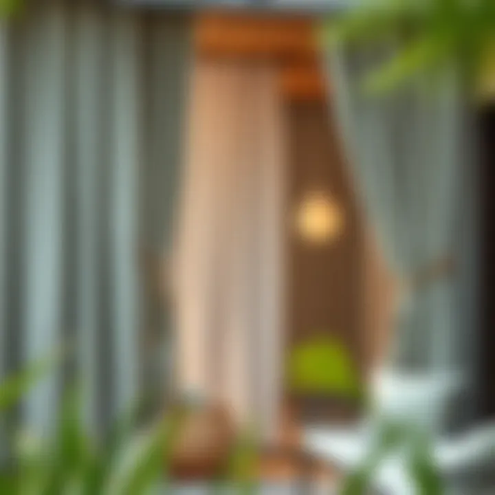 Modern Outdoor Curtains Styled with Accessories Modern outdoor curtains tied back with stylish accessories