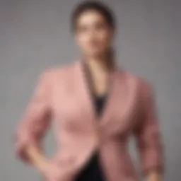 A sophisticated plus size ruched sleeve blazer styled with elegant accessories.