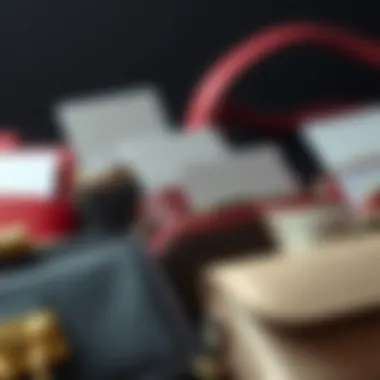 Close-up of various materials used in purses for business cards