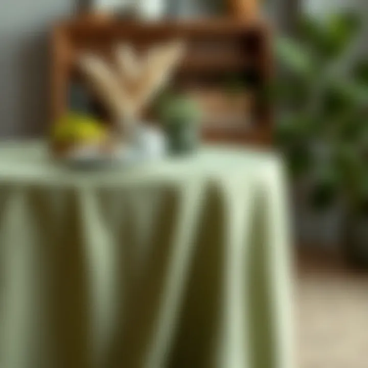 Sage green table cover paired with complementary decorative elements