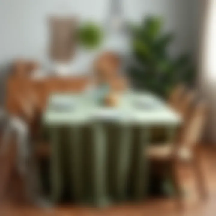 DIY sage green table cover with decorative accents and accessories
