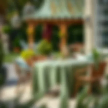 Sage green table cover showcased in a stylish outdoor setting