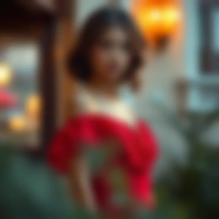 Vibrant red cocktail dress with off-shoulder design