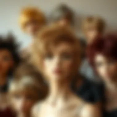 Diverse styles of short spiky wigs arranged artistically