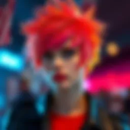 Vibrant short spiky wig showcasing dynamic colors