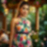 Floral Elegance: Spring Halter Dress Elegant spring halter dress in vibrant floral pattern