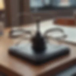 Stylish eyeglass holder displayed on a modern desk