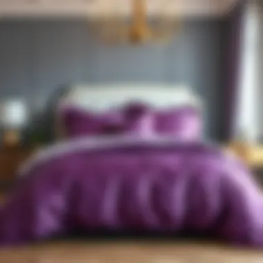 Stylish Arrangement of Purple Satin Comforter Set Stylish purple satin comforter set arranged beautifully