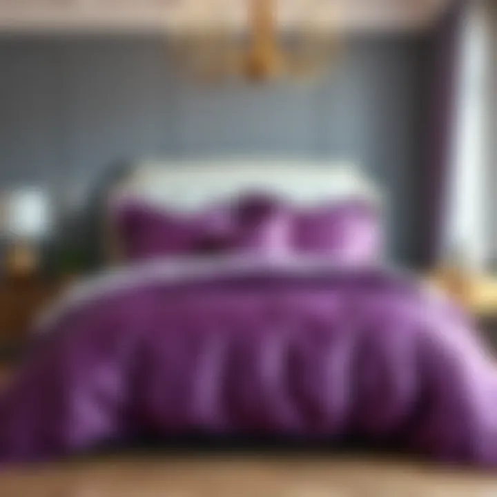 Stylish Arrangement of Purple Satin Comforter Set Stylish purple satin comforter set arranged beautifully