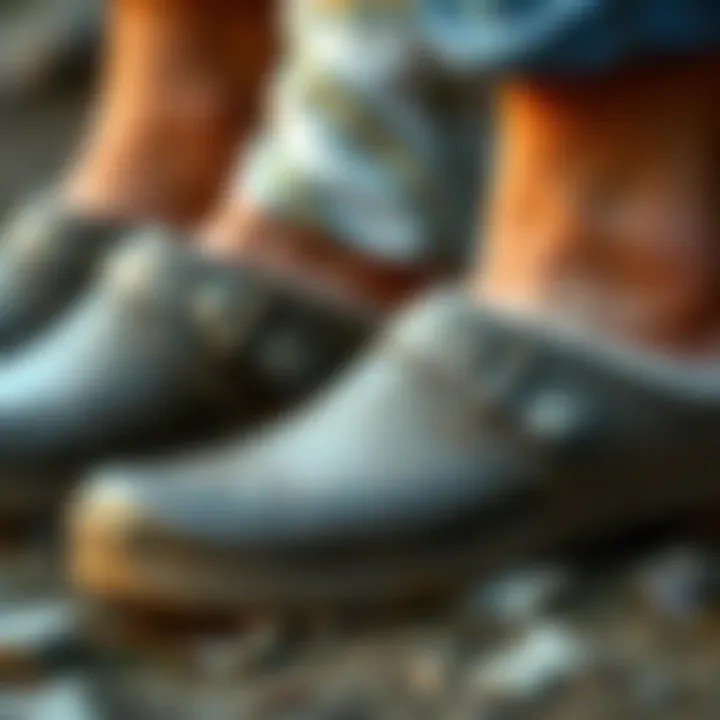 Sustainability in Footwear A close-up of sustainable materials used in superior clogs.