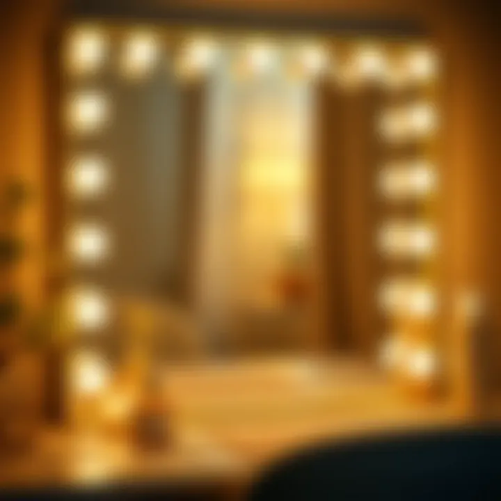 Elegant gold light-up vanity mirror reflecting soft ambient light