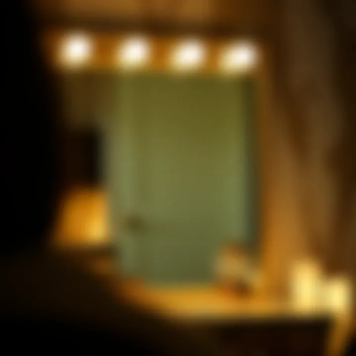 Close-up of innovative lighting technology in a gold vanity mirror