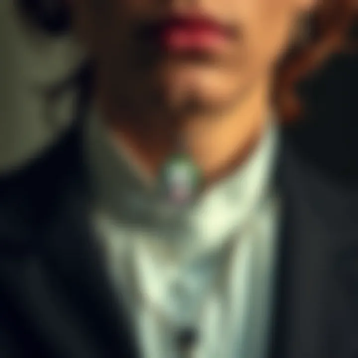 Fashion-forward individual wearing a striking joker pendant