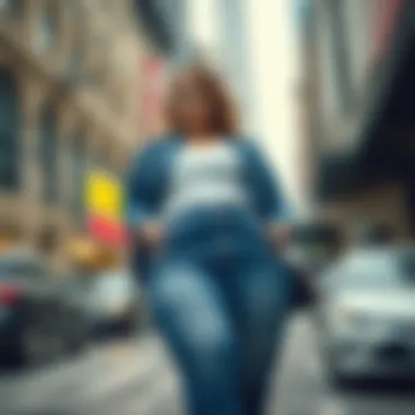 Woman confidently wearing embellished pocket jeans in an urban setting