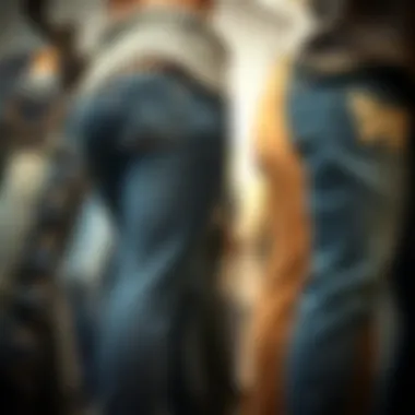 Display of various plus size jeans with unique pocket designs