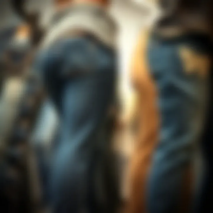 Display of various plus size jeans with unique pocket designs