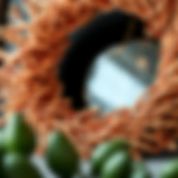 Close-up of intricate craftsmanship in a rose gold wreath