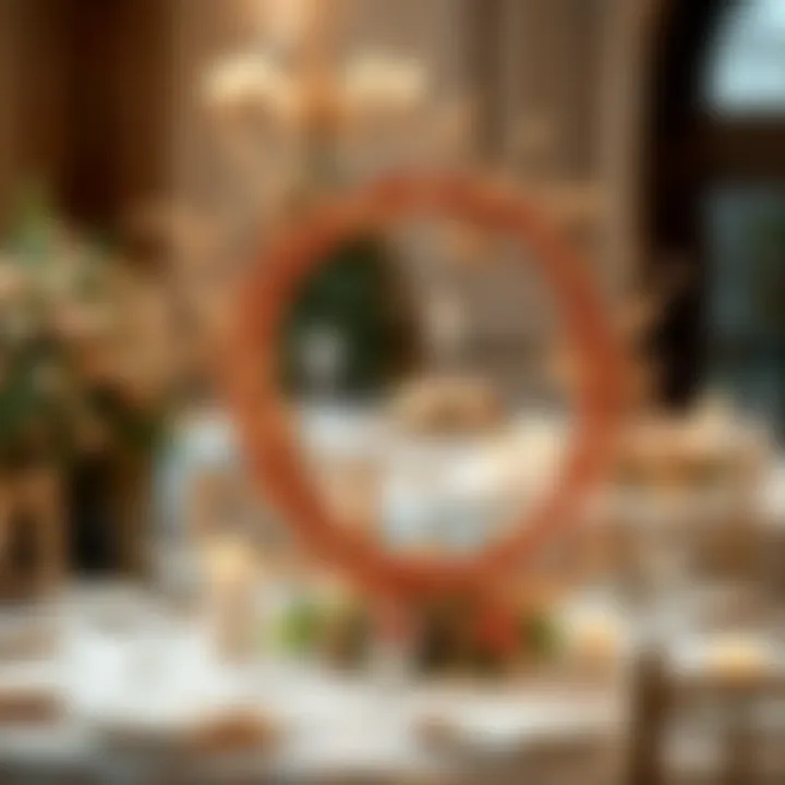 Rose gold wreath used as a centerpiece at a wedding reception