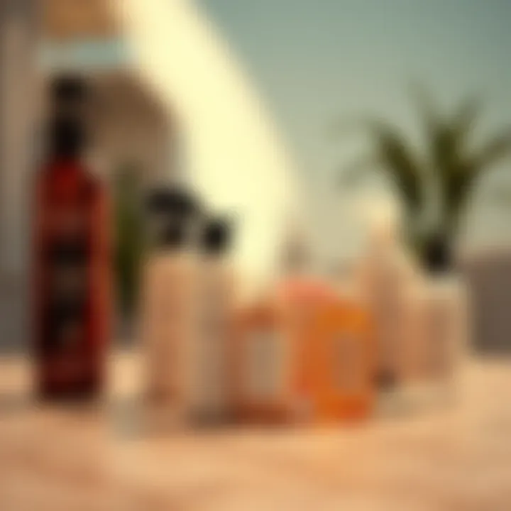 A collection of care products for maintaining shiny high-waisted pants.