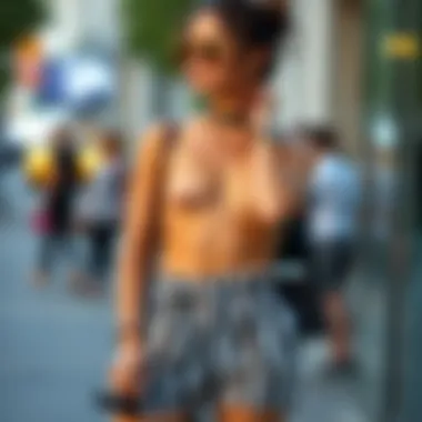 Fashion-forward accessories paired with striped paperbag shorts