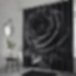 Elegant black rose shower curtain in a modern bathroom