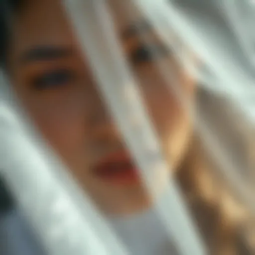 A close-up of a glitter veil glimmering in natural light