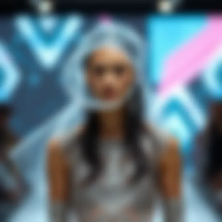 A model showcasing a glitter veil in a high-fashion runway setting