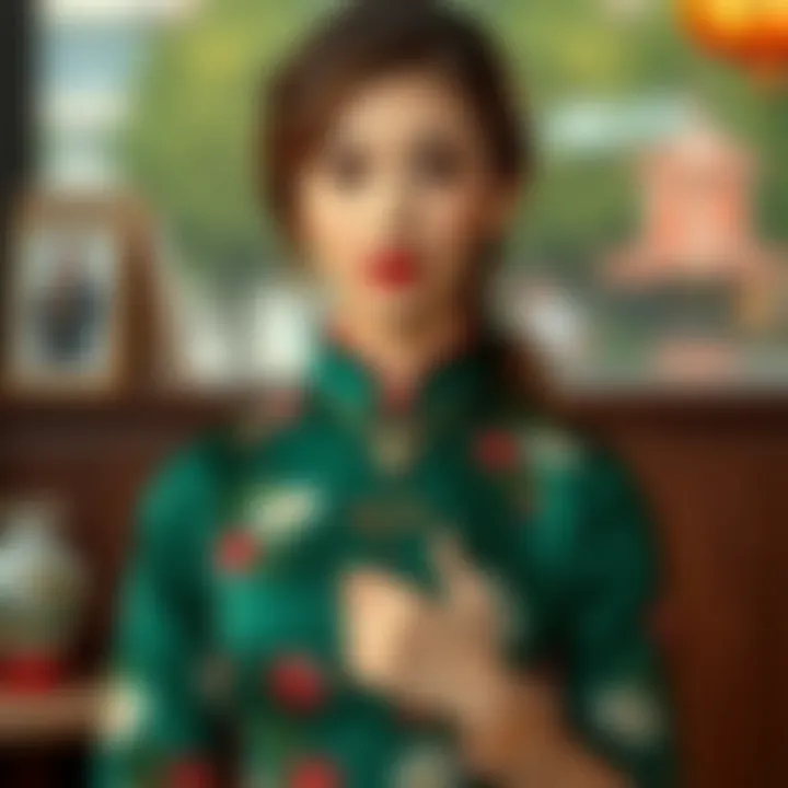 Stylish accessories paired with a green cheongsam