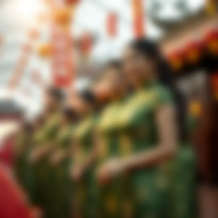 Cultural event showcasing green cheongsam dresses