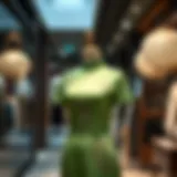 Elegant green cheongsam dress on a mannequin