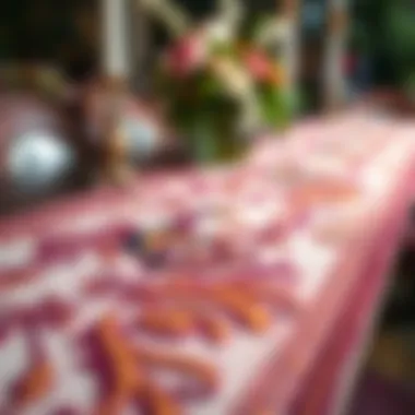 Intricate Peacock Motifs on Table Runner Close-up of intricate peacock motifs on a luxurious table runner