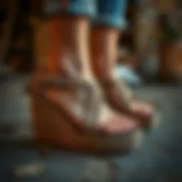 Intricate design of woven wedge sandals showcasing craftsmanship