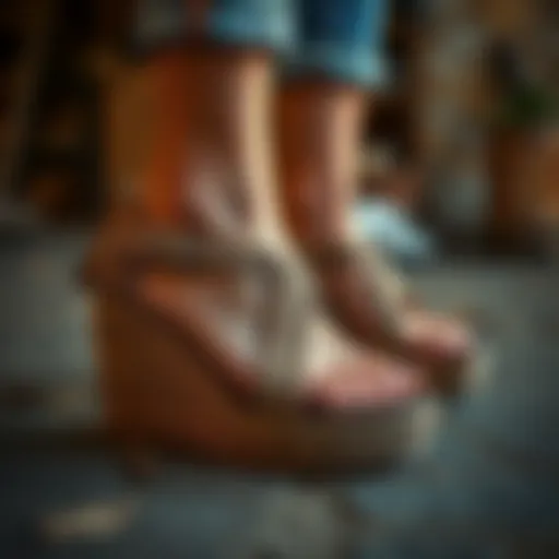 Intricate design of woven wedge sandals showcasing craftsmanship