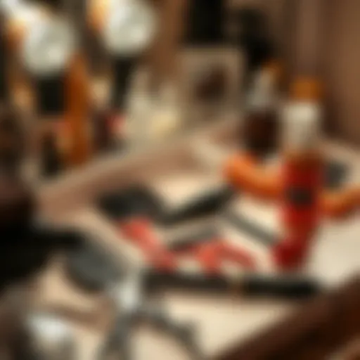 Illustration of hot comb tools arranged neatly on a vanity