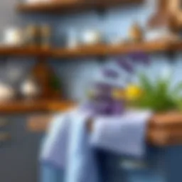 Elegant lavender kitchen towel draped on a wooden countertop