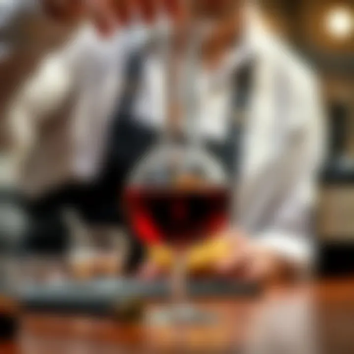 Close-up of a decanting technique in action