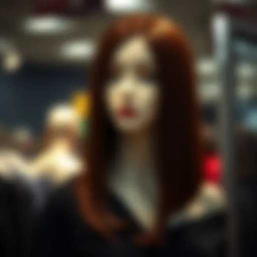 Elegant straight synthetic wig displayed on a mannequin