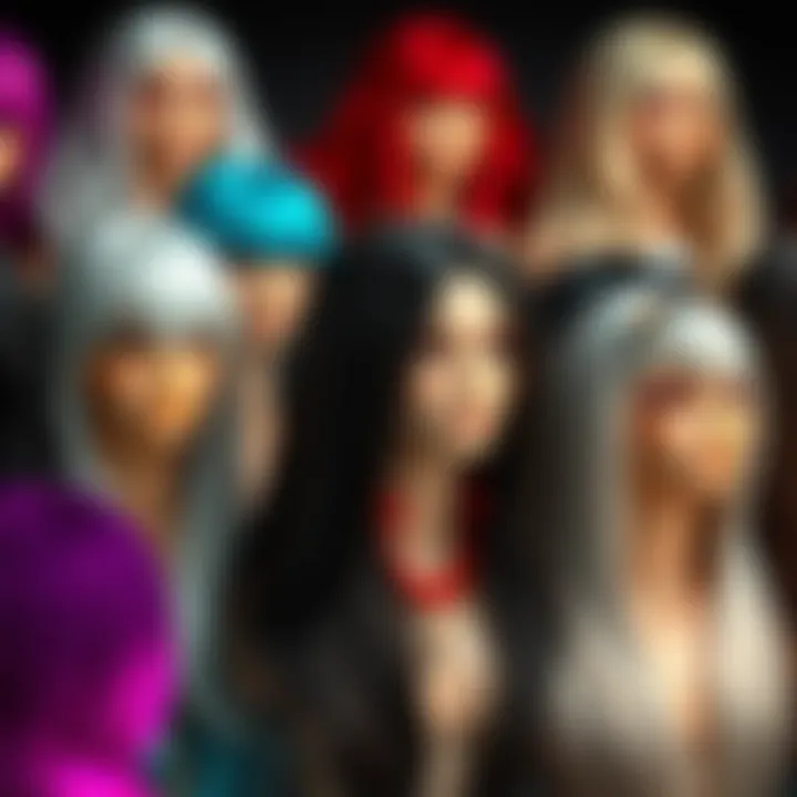 Stylish Array of Synthetic Wigs Stylish array of synthetic wigs in various colors and lengths