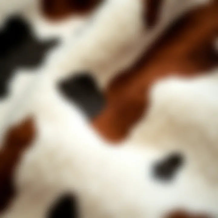 Close-up of the soft texture of cow print fleece material