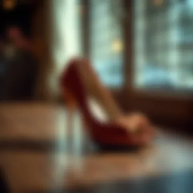 Elegant brown satin heels on a wooden surface