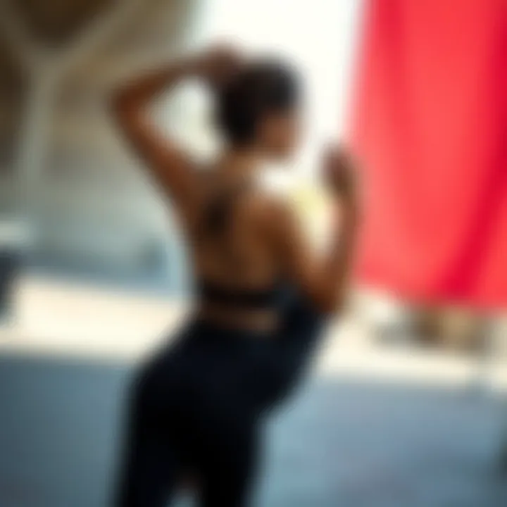 Model demonstrating flexibility in ruched back yoga pants