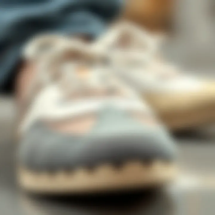 Close-up of flat toe shoe materials