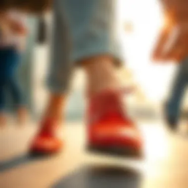 Flat toe shoes paired with casual attire