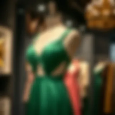 Elegant green cut out dress displayed on a mannequin
